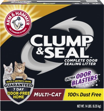 Arm & Hammer Clump & Seal Комкующийся глиняный наполнитель для кошачьих туалетов с запахом для нескольких кошек