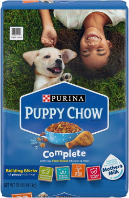 Puppy Chow в комплекте с сухим кормом для собак с настоящей курицей