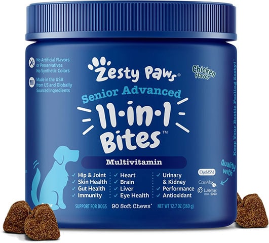 Zesty Paws Senior Advanced 11-in-1 Bites для пожилых собак